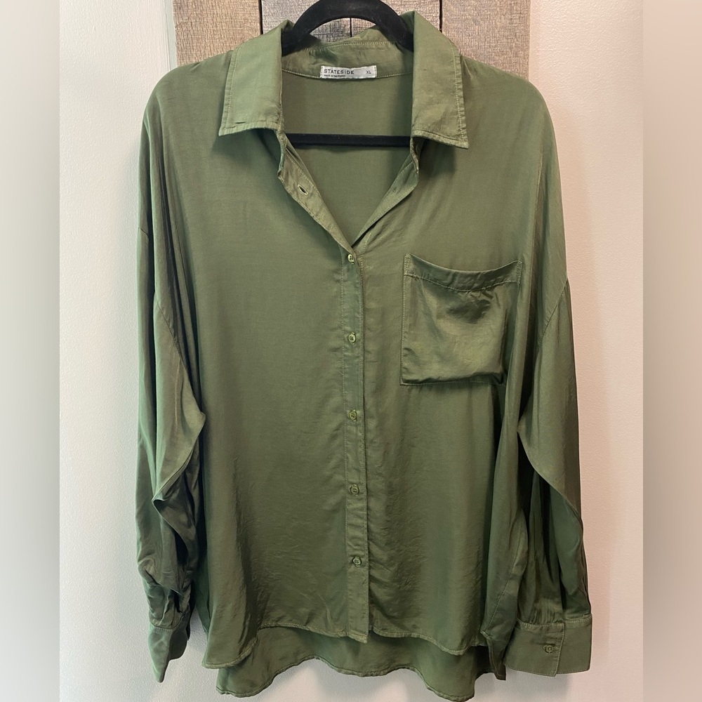 NWOT Anthropologie Stateside Army Green Flowy Blouse Made in States Women’s XL